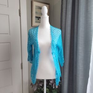 Beautiful Crochet Blue Boho, cottage, grandma  Sweater/topper.